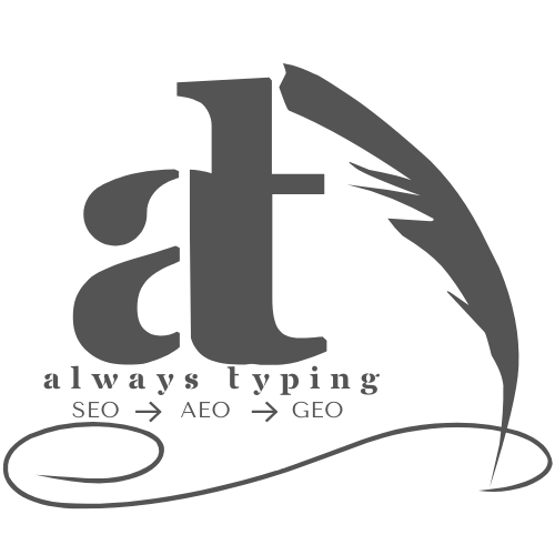 always typing AEO logo with "A-T" stencil and feather quill
