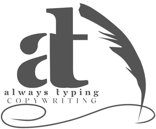 always typing copywriting logo with at stencil and feather quill